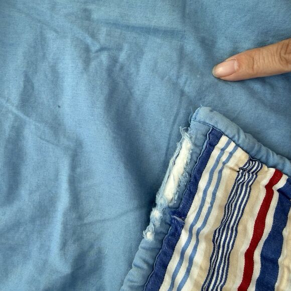 Pottery Barn Kids TWIN 3-Pc Set Quilt Shams Patchwork Stripes Blue Red Cotton - Picture 10 of 13